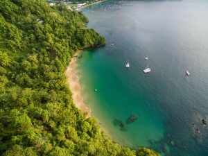 Bay with Beach and Yacht Tourism in Trinidad and Tobago, Caribbean