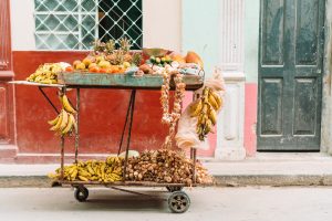 Small cart of fruits and vegetables on the street