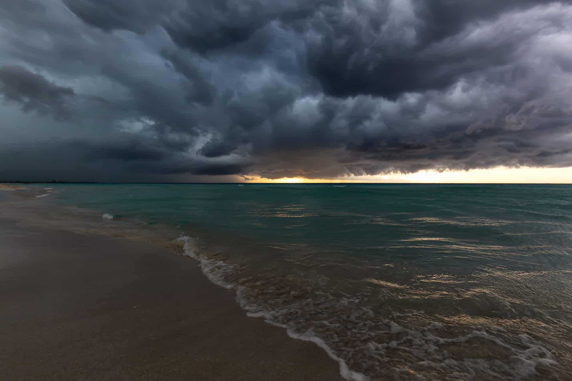 View of a sandy beach in Varadero, Cuba during Storm Weather
